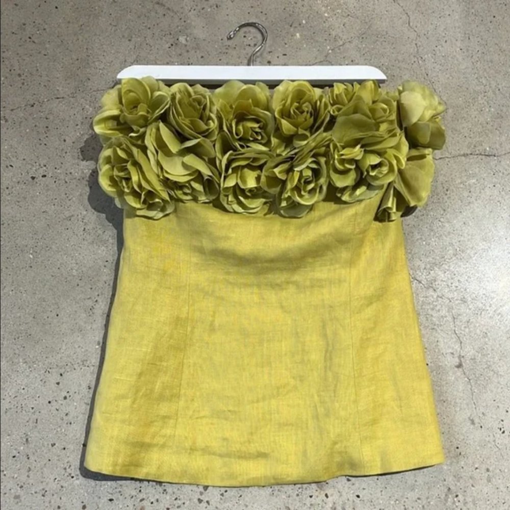 Lulu Bravo Chartreuse Linen Rosette Bustier